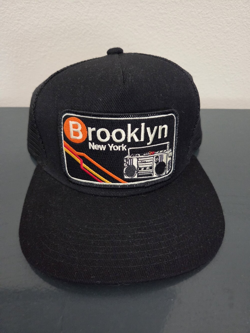 Bart Bridge Brooklyn NY Boombox Pocket Trucker Hat Black